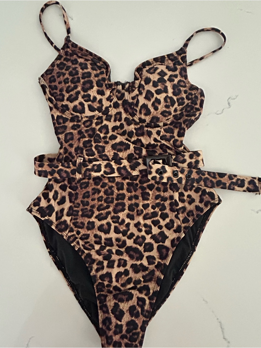 Good American Leopard Print One-Piece Swimsuit - Brown/Tan size 1 - Picture 6 of 9